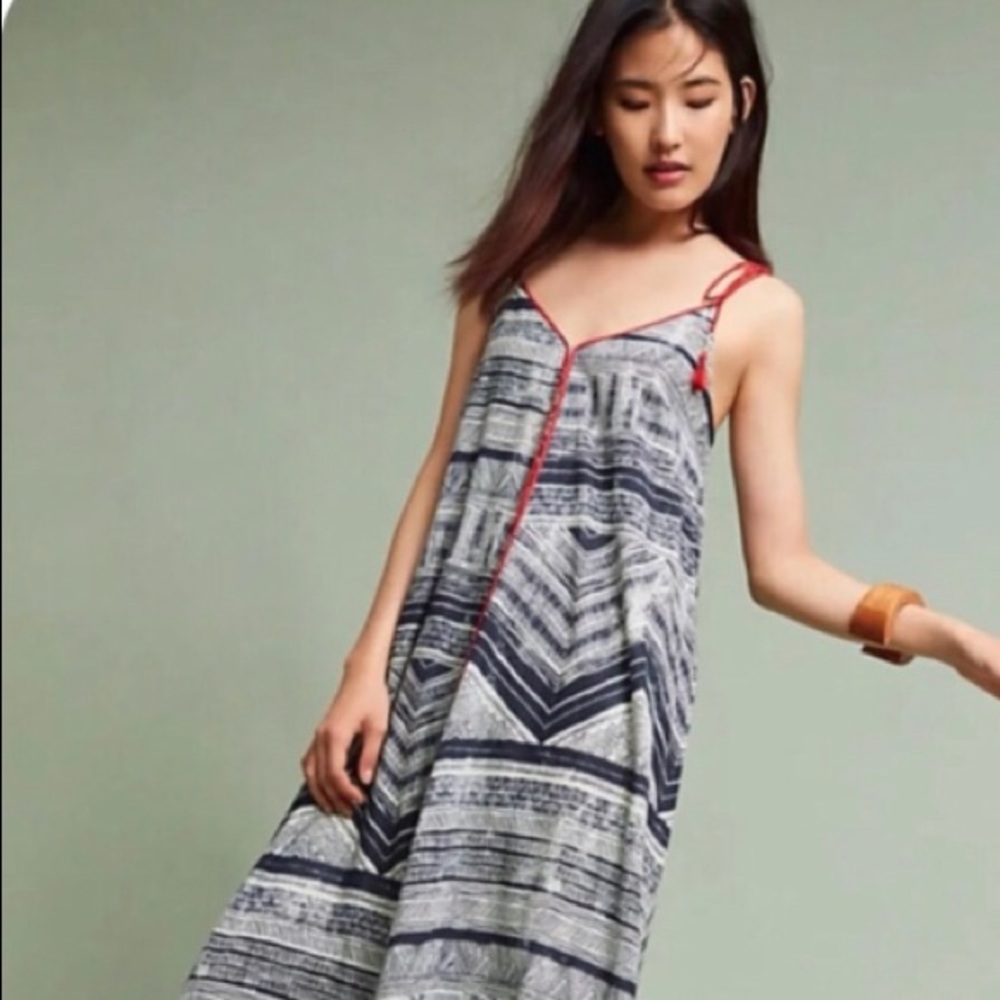 Anthropologie l L Akemi+Kin Riviera Boho Tribal Tassel Tie Hanky Hem Maxi Dress